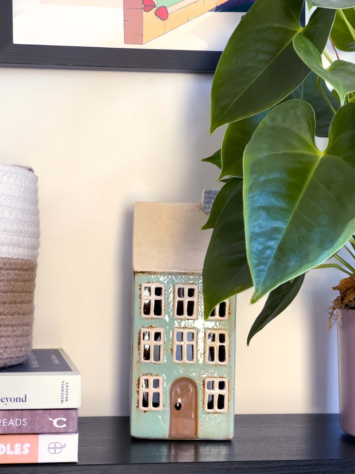 Tall Aqua House Tealight Holder